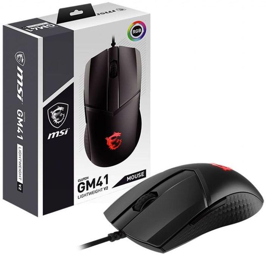 Мышь  проводная Gaming Mouse MSI Clutch GM41 Lightweight V2, Wired, 65g, DPI 16000, Symmetrical design, black