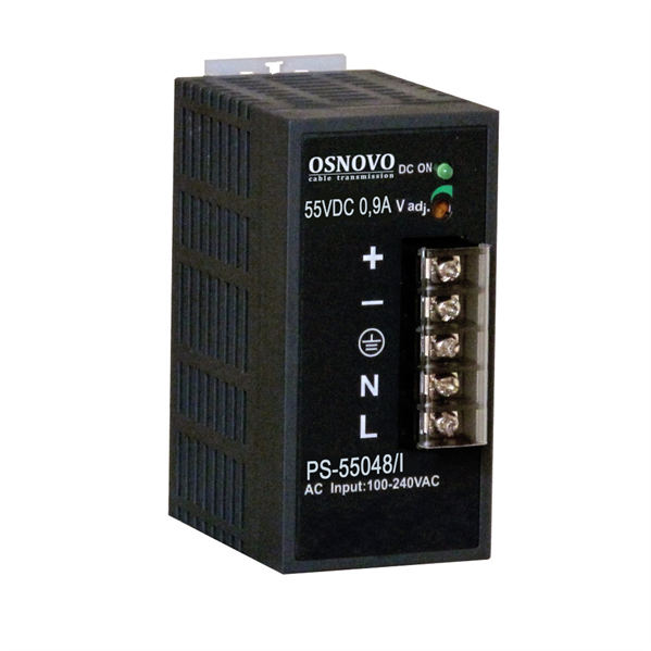 Промышленный блок питания OSNOVO PS-55048/I Промышленный блок питания. DC55V, 0,9A (48W). Диапазон входных напряжений: AC195-265V. КПД: 83%. Регулировка выходного напряжения в диапазоне 50-60V. Защита от короткого замыкания, п