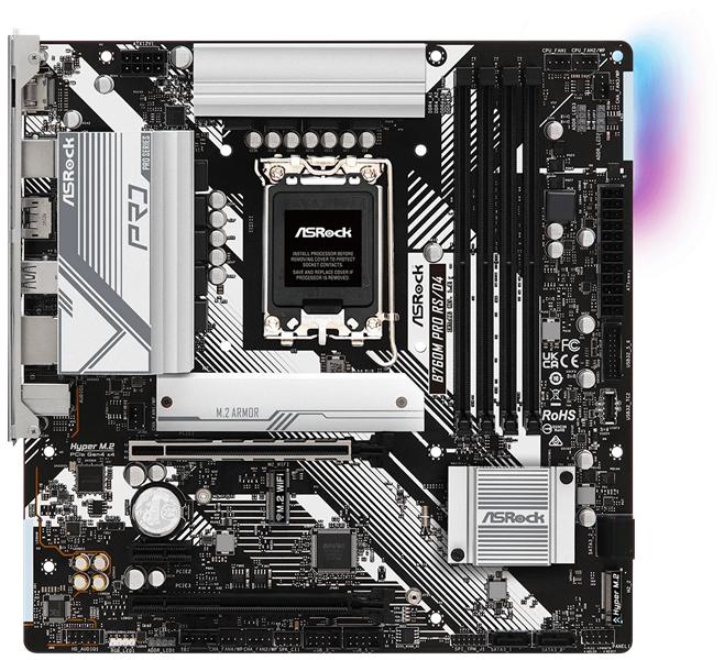 Материнская плата ASROCK B760 PRO RS/D4, LGA1700, B760, 4*DDR4, HDMI+DP, 4xSATA3 6.0 (RAID), M.2 Socket, 3xUSB 3.2, 2xUSB2.0, Type-C, mATX; 90-MXBKL0-A0UAYZ