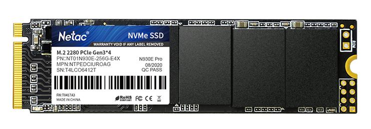 Ssd накопитель Netac SSD N930E Pro 256GB PCIe 3 x4 M.2 2280 NVMe 3D NAND, R/W up to 2040/1270MB/s, TBW 150TB, 3y wty
