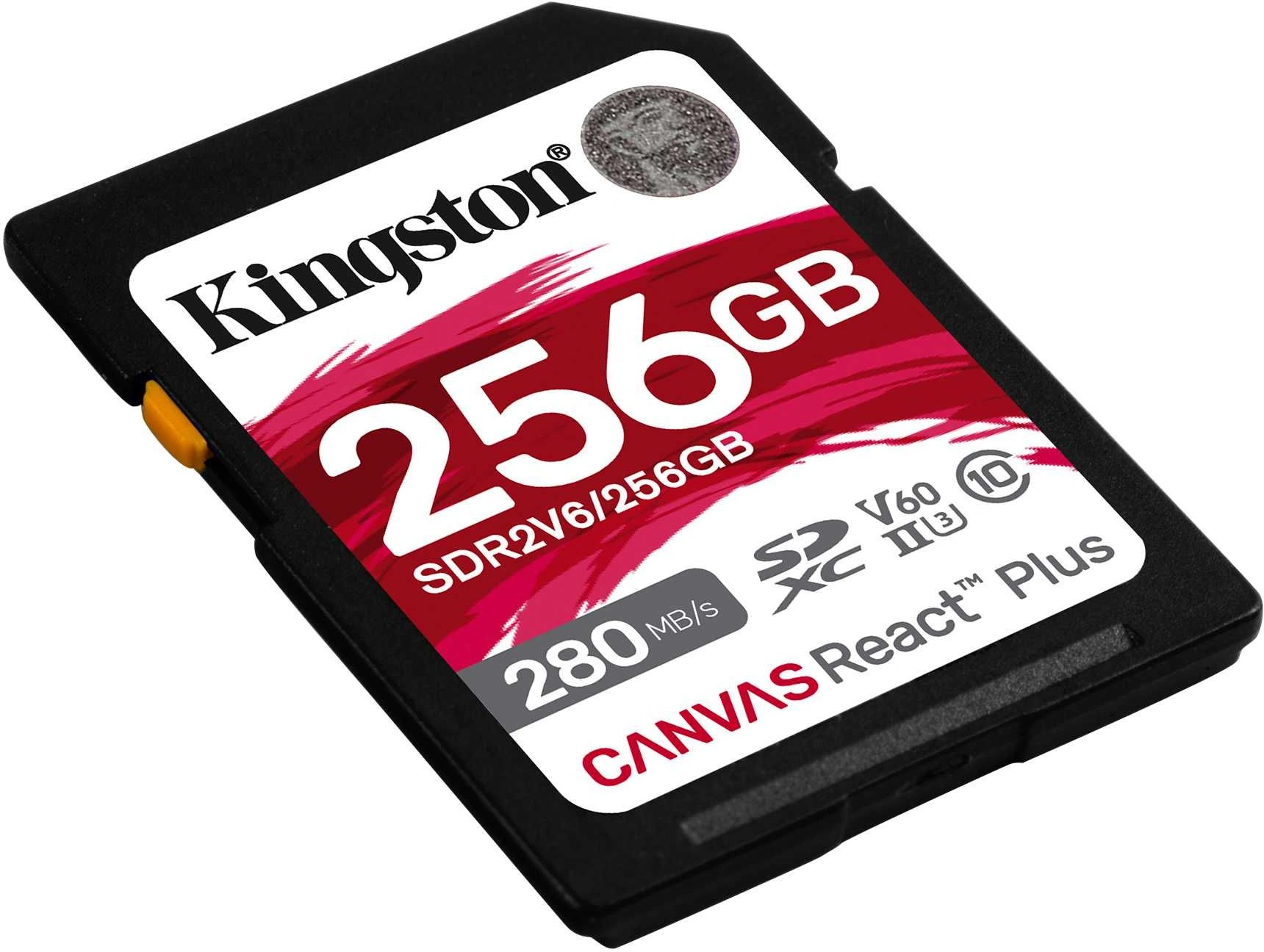Карта памяти Kingston SDXC 256GB Canvas React Plus Memory Card SDR2V6/256GB UHS-II U3 Class 10/V60, w/o Adapter, 280/150Mb/s, RTL