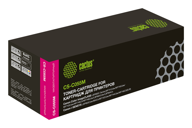 Картридж лазерный Cactus CS-C055M 055 M пурпурный (2100стр.) для Canon LBP663Cdw, LBP664Cx, MF746Cx, MF742Cdw, MF744Cdw Картридж лазерный Cactus CS-C055M 055 M пурпурный (2100стр.) для Canon LBP663Cdw, LBP664Cx, MF746Cx, MF742Cdw, MF744Cdw