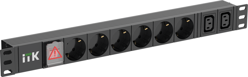 Розеток нем. ст. ITK PDU 6 розеток нем. ст. + 2 С13 LED 1U вх. С14 алюмин.