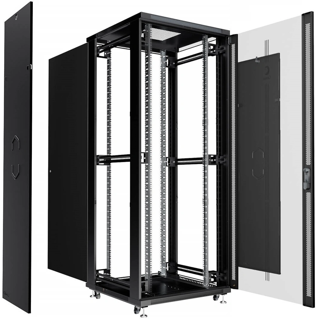 Шкаф серверный Cabeus (SH-05C-47U80/100-BK) напольный 47U 800x1000мм пер.дв.стекл металл 800кг черный 2277мм IP20 сталь