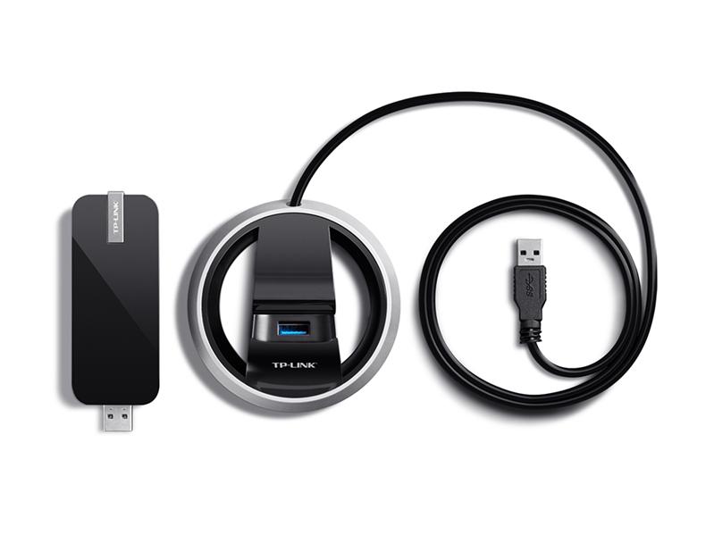  TP-Link Archer T9UH, AC1900 Двухдиапазонный Wi Fi USB адаптер, до 600 Мбит/с на 2,4 ГГц + до 1300 Мбит/с на 5 ГГц, 4 внешние антенны с высоким коэффициентом усиления, USB 3.0, подставка кабелем