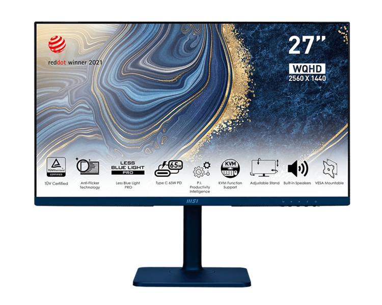 Монитор MSI Modern MD272QP Ultramarine 27" 16:9 WQHD(2560x1440)IPS,5ms(GTG),1000:1,100M:1,300nit,178/178,1xHDMI 1.4,1xDP 1.2,USB-C,2xUSB 2.0 Type-A,1xUSB 2.0 Type-B,Tilt,Swivel,Height,Pivot,VESA,75Hz,1y w-ty