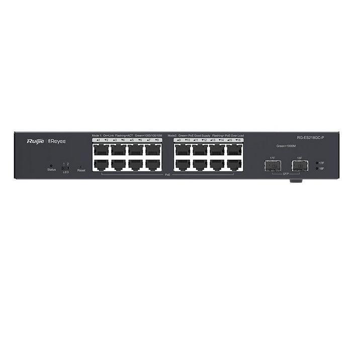 Коммутатор Reyee 18-Port Gigabit Smart POE Switch, 16 Gigabit RJ45 Ports including 16 POE/POE+ Ports, 2 SFP Slots, 240W PoE power budget,13-inch Rack-mountable Steel Case