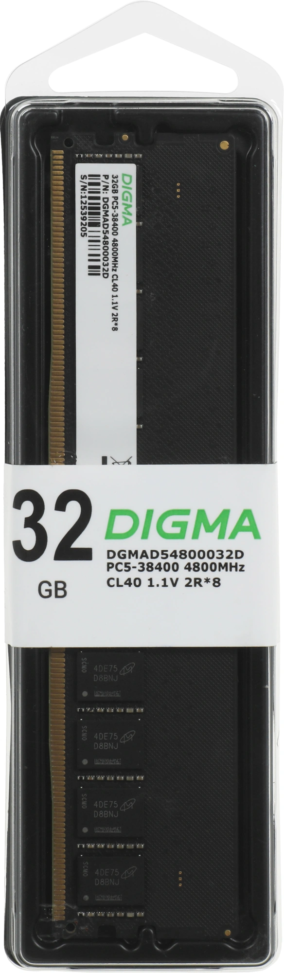 Память DDR5 32GB 4800MHz Digma DGMAD54800032D RTL PC5-38400 CL40 DIMM 288-pin 1.1В dual rank Ret Память DDR5 32GB 4800MHz Digma DGMAD54800032D RTL PC5-38400 CL40 DIMM 288-pin 1.1В dual rank Ret
