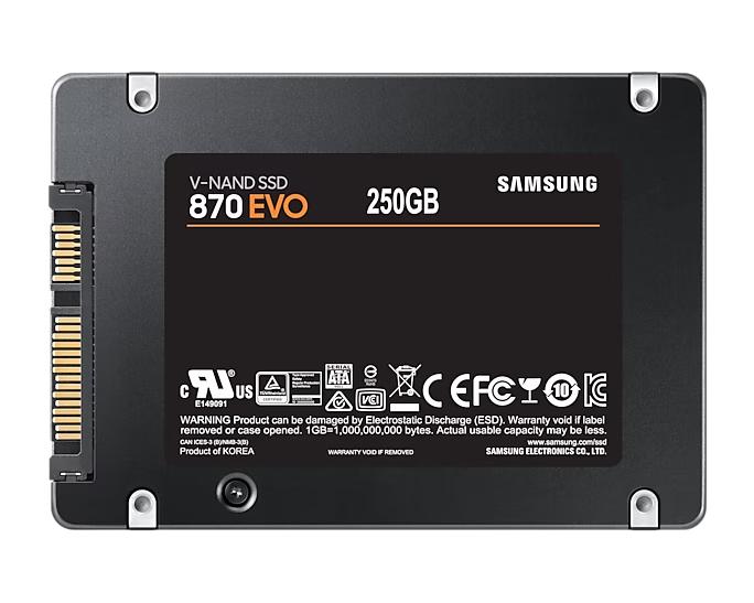 Твердотельный накопитель SSD 2.5" 250Gb Samsung SATA III 870 EVO (R560/W530MB/s) (MZ-77E250B/KR analog MZ-76E250BW, MZ-77E250BW, MZ-77E250B/EU) 1year