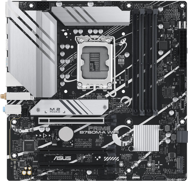 Материнская плата ASUS PRIME B760M-A WIFI, LGA1700, B760, 4*DDR5, 4*SATA, 2*M.2, 2*USB 3.2, 4*USB 2.0, 3*PCIx16, DP+2*HDMI, mATX; 90MB1EL0-M1EAY0 Материнская плата ASUS PRIME B760M-A WIFI, LGA1700, B760, 4*DDR5, 4*SATA, 2*M.2, 2*USB 3.2, 4*USB 2.0, 3*PCIx16, DP+2*HDMI, mATX; 90MB1EL0-M1EAY0