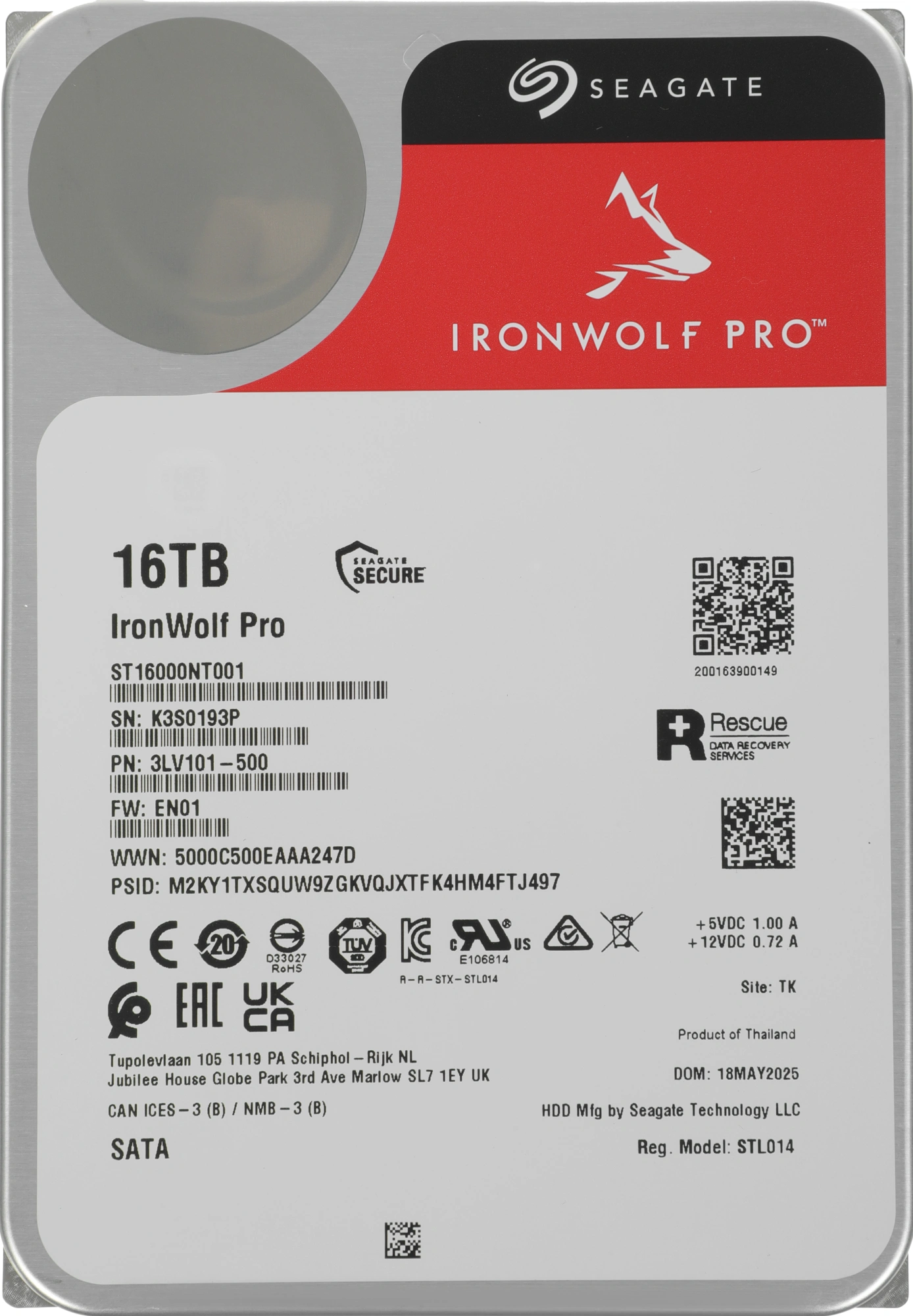 Жесткий диск Seagate 3.5" 16TB IronWolf Pro SATA 6Gb/s, 7200rpm, 256MB
