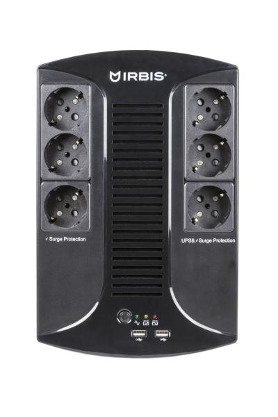 Источник бесперебойного питания IRBIS UPS Personal plus  600VA/360W, Line-Interactive, AVR, 6xSchuko outlets(3 Surge & 3 batt.), 2 USB charger, 2 year warranty