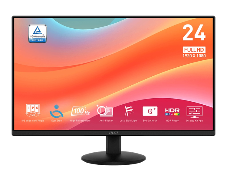Монитор MSI PRO MP242L 23.8" 16:9 FHD(1920x1080) IPS Flat,1ms(MPRT),1000:1,100M:1,250nits,178/178,HDMI 1.4,DP 1.2,Tilt,100Hz,Black,1y war-ty