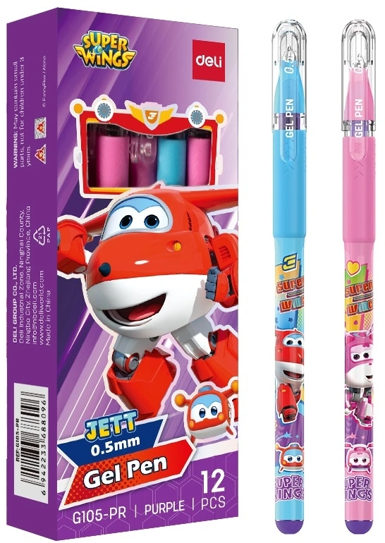 Ручка гелев. Deli Super Wings (EG105-PR) ассорти d=0.5мм фиол. черн. 1стерж. пулевидный пиш. наконечник кругл. резин. манжета