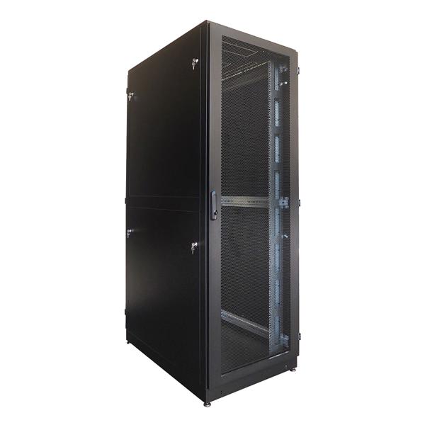Шкаф Шкаф серверный напольный 48U (800  1200) дверь перфорированная, задние двойные перфорированные, цвет черный