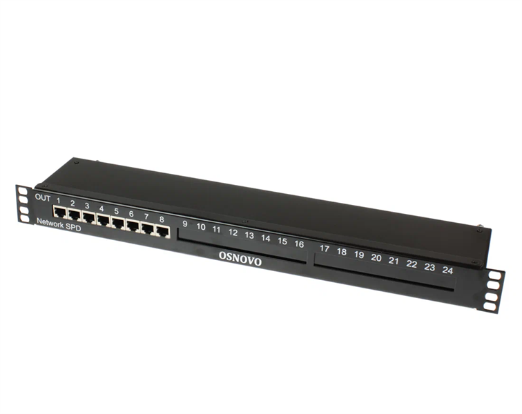 Устройство грозозащиты OSNOVO SP-IP8/1000R Устройство грозозащиты для локальной вычислительной сети (скорость до 1000 Мбит/с) на 8 портов. Двухступенчатая защита. Максимальное длительное рабочее напряжение (Uc) 6V. Номиналь Устройство грозозащиты OSNOVO SP-IP8/1000R Устройство грозозащиты для локальной вычислительной сети (скорость до 1000 Мбит/с) на 8 портов. Двухступенчатая защита. Максимальное длительное рабочее напряжение (Uc) 6V. Номиналь
