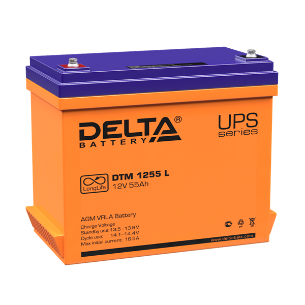 АКБ Delta Аккумуляторная батарея для ИБП DTM 1255 L (12V / 55Ah) AGM, 12 лет (4614010640012)