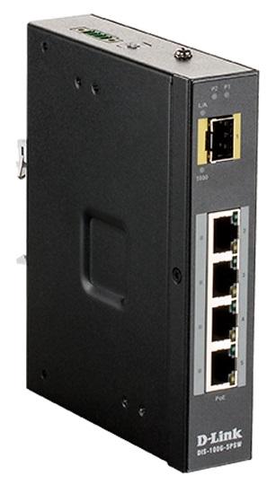 Коммутатор D-Link DIS-100G-5PSW/A1A, L2 Unmanaged Industrial Switch with 4 10/100/1000Base-T ports and 1 1000Base-X SFP ports (4 PoE ports 802.3af/802.3at (30 W), PoE Budget 120 W)2K Mac address, Jumbo Frame 9K