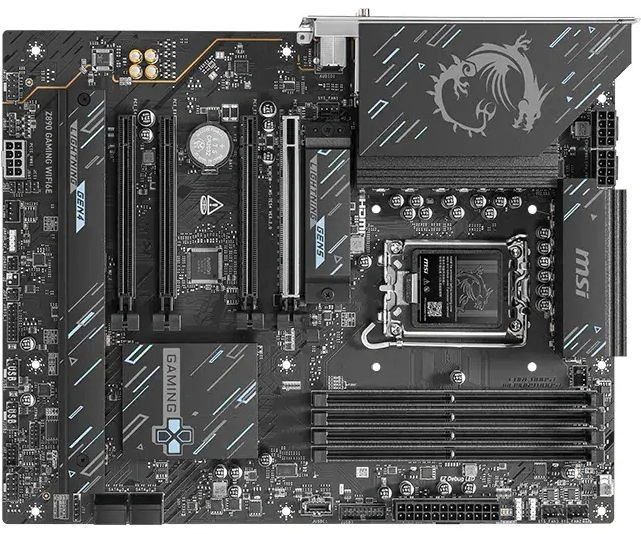 Материнская плата MSI Z890 GAMING WIFI6E Z890, LGA1851, 4*DDR5, 4*PCIEx16, 3*M.2, 2*TypeC, 8*USB3.2 Gen1, 4*USB2.0, 4*SATA3, 2.5G, DP, HDMI, ATX, RTL Материнская плата MSI Z890 GAMING WIFI6E Z890, LGA1851, 4*DDR5, 4*PCIEx16, 3*M.2, 2*TypeC, 8*USB3.2 Gen1, 4*USB2.0, 4*SATA3, 2.5G, DP, HDMI, ATX, RTL