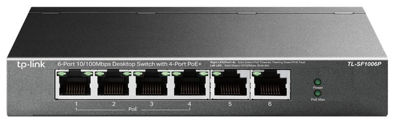  TP-Link 4-портовый 10/100 Мбит/с неуправляемый коммутатор PoE+ с 2 Uplink-портами 10/100 Мбит