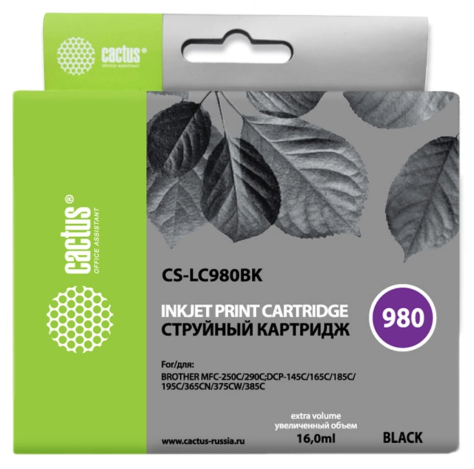 Картридж струйный Cactus CS-LC980BK черный (16мл) для Brother DCP-145C/165C/MFC-250C/290C с чипом Картридж струйный Cactus CS-LC980BK черный (16мл) для Brother DCP-145C/165C/MFC-250C/290C с чипом