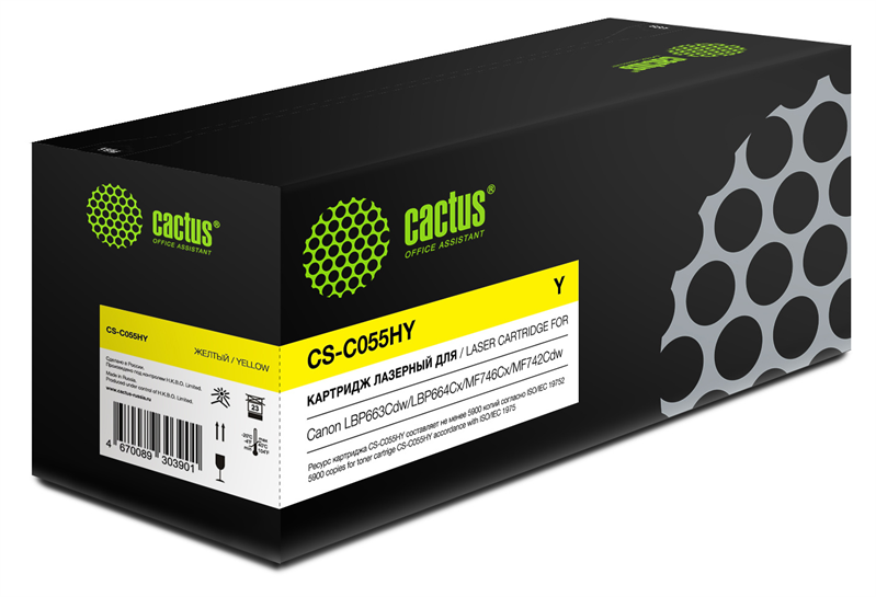 Картридж лазерный Cactus CS-C055HY 055 H Y желтый (5900стр.) для Canon LBP663Cdw/LBP664Cx/MF746Cx/MF742Cdw/MF744Cdw Картридж лазерный Cactus CS-C055HY 055 H Y желтый (5900стр.) для Canon LBP663Cdw/LBP664Cx/MF746Cx/MF742Cdw/MF744Cdw