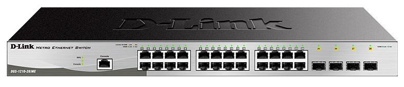 Коммутатор D-Link DGS-1210-28/ME/B2A, L2 Managed Switch with 24 10/100/1000Base-T ports and 4 1000Base-X SFP ports.16K Mac address, 802.3x Flow Control, 4K of 802.1Q VLAN, 802.1p Priority Queu