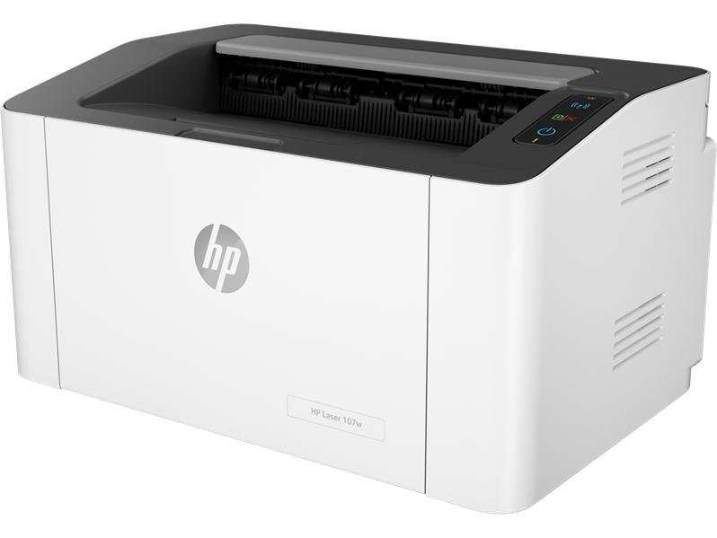 Принтер HP Laser 107w (A4,1200dpi,20ppm,64Mb,Duplex,USB 2.0/Wi-Fi,AirPrint,HP Smart,1tray 150, 1y warr, cartridge 500  pages in box, repl.SS272C) (существенное повреждение коробки)