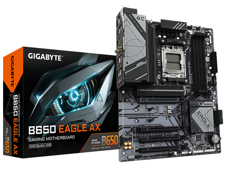 Материнская плата GIGABYTE B650 EAGLE AX, AM5, B650, 4*DDR5, 4*SATA, 3*M.2, 2*USB 3.2, 6*USB 2.0, Type-C, 4*PCIx16, DP+HDMI, ATX