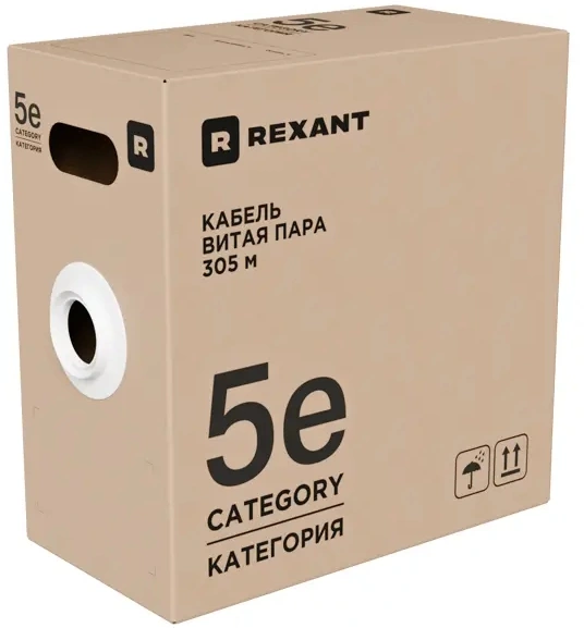 Кабель информационный Rexant 01-0041-R кат.5E U/UTP 4 пары 24AWG PVC внутренний 305м серый Кабель информационный Rexant 01-0041-R кат.5E U/UTP 4 пары 24AWG PVC внутренний 305м серый