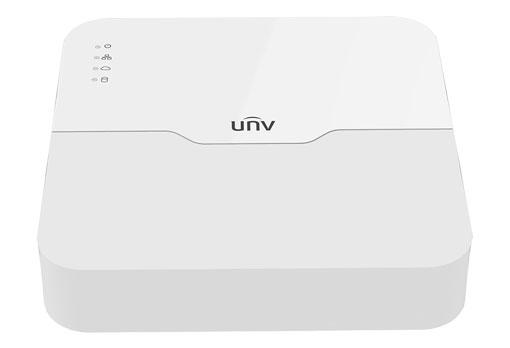  Uniview Видеорегистратор IP 4-х канальный 4K с 4 PoE портами; Входящий поток на запись до 64Мбит/с; Поддерживаемые форматы сжатия:  Ultra 265/H.265/H.264; Запись: разрешение до 4K; HDD; 1 SATA3 до 6Тб