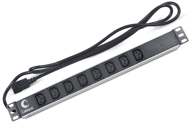 Блок розеток Cabeus PDU-8I-2IEC Блок розеток для 19" шкафов, гор., 8 розеток IEC 320 C13, 10 A, без выключателя, алюм. корпус, шнур 2 м, вилка IEC 320 C14