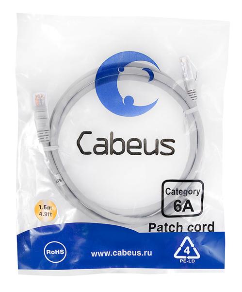 Патч-корд u/utp, категория 6а (10g), серый, lszh, 1.5м Cabeus PC-UTP-RJ45-Cat.6a-1.5m-LSZH Патч-корд U/UTP, категория 6а (10G), 2xRJ45/8p8c, неэкранированный, серый, LSZH, 1.5м