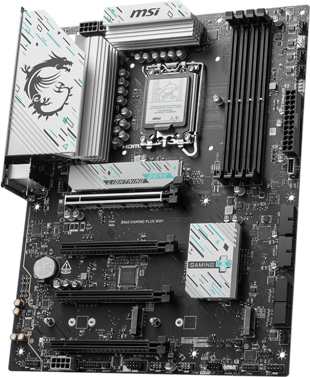 Материнская плата MSI B860 GAMING PLUS WIFI B860, LGA1851, 4*DDR5, 4*PCIEx16, 3*M.2, 1*TypeC, 2*USB3.2Gen2, 6*USB3.2Gen1, 8*USB2.0, 4*SATA3.0, 5G, Type-C(DP), DP, HDMI, ATX, RTL