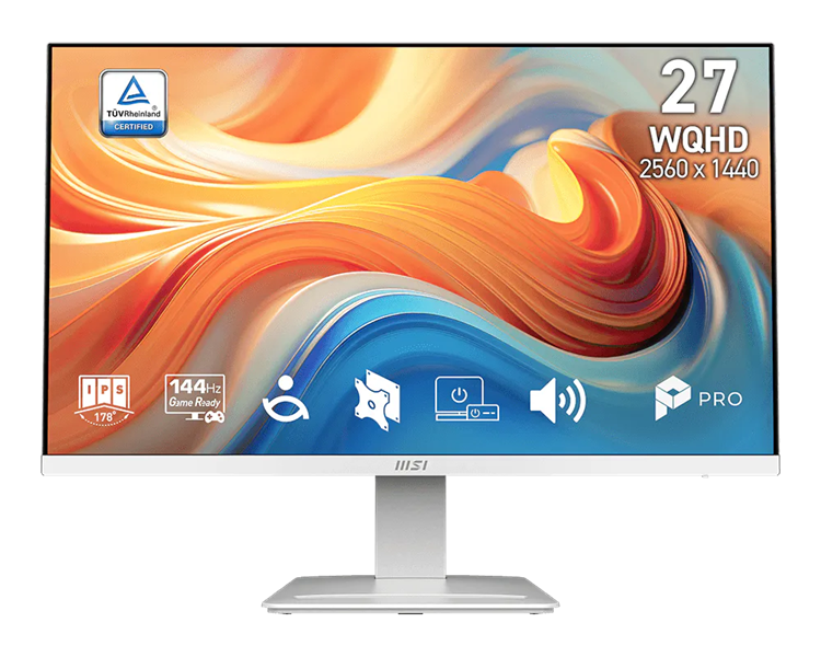 Монитор MSI PRO MP273QW E14 27" 16:9 WQHD(2560x1440) IPS Flat,4ms(GTG),1500:1,100M:1,300nit,178/178,2xHDMI ,1xDP,Speaker,Tilt,VESA,144Hz,White, 1y w-ty