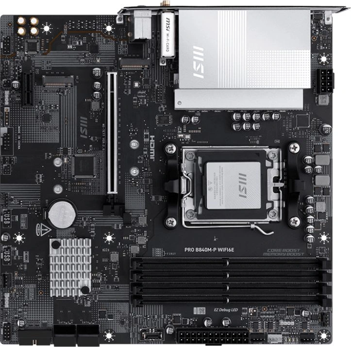 Материнская плата MSI PRO B840M-P WIFI6E Socket AM5 AMD B840 4xDDR5 ATX AC`97 8ch(7.1) 2.5Gg RAID+HDMI Материнская плата MSI PRO B840M-P WIFI6E Socket AM5 AMD B840 4xDDR5 ATX AC`97 8ch(7.1) 2.5Gg RAID+HDMI