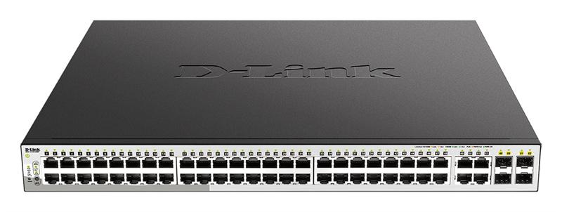 Коммутатор D-Link DGS-1210-52MP/F3A, L2 Smart Switch with  48 10/100/1000Base-T ports and 4 1000Base-T/SFP combo-ports (48 PoE ports 802.3af/802.3at (30 W), PoE Budget 370 W).16K Mac address, 802.3x Flow Contr