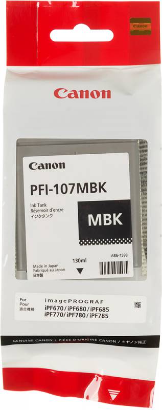 Картридж струйный Canon PFI-107MBK 6704B001 черный матовый для Canon iP F680/685/780/785 Картридж струйный Canon PFI-107MBK 6704B001 черный матовый для Canon iP F680/685/780/785