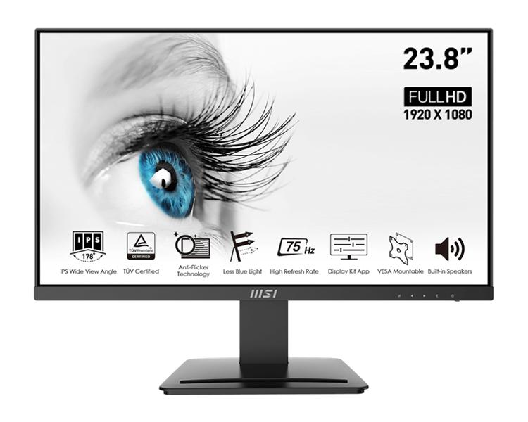 Монитор MSI PRO MP243 23.8" 16:9 FHD(1920x1080)IPS Flat,5ms(GTG),1000:1,100M:1,250nit,178/178,1xHDMI 1.4,1xDP 1.2,Tilt,VESA,75Hz,1y w-ty