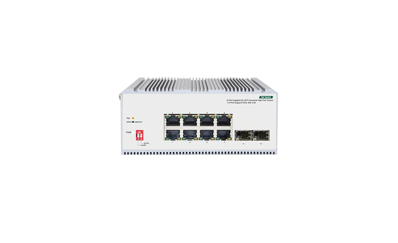 Коммутатор ORIGO Промышленный неуправляемый PoE-коммутатор, 8x1000Base-T PoE, 2x1000Base-X SFP, PoE-бюджет 185 Вт, защита от статического электричества до 4 кВ, -40..75°C