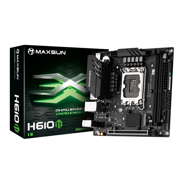 Материнская плата MAXSUN MS-Challenger H610ITX 2Lan V3, LGA1700, H610, 2*DDR4 2*SATA3, M.2, 2*USB 3.2, 3*USB 2.0, 1*PCIEx16, 2*HDMI+DP, mITX Материнская плата MAXSUN MS-Challenger H610ITX 2Lan V3, LGA1700, H610, 2*DDR4 2*SATA3, M.2, 2*USB 3.2, 3*USB 2.0, 1*PCIEx16, 2*HDMI+DP, mITX