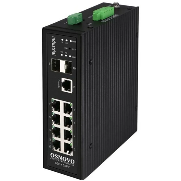 Промышленный коммутатор Gigabit Ethernet OSNOVO SW-70802/IL Промышленный управляемый (L2+) коммутатор Gigabit Ethernet на 8 GE Rj45 + 2 GE SFP порта. Порты: 8 x GE (10/100/1000Base-T) + 2 x GE SFP (1000Base-X). Уровень управления L2