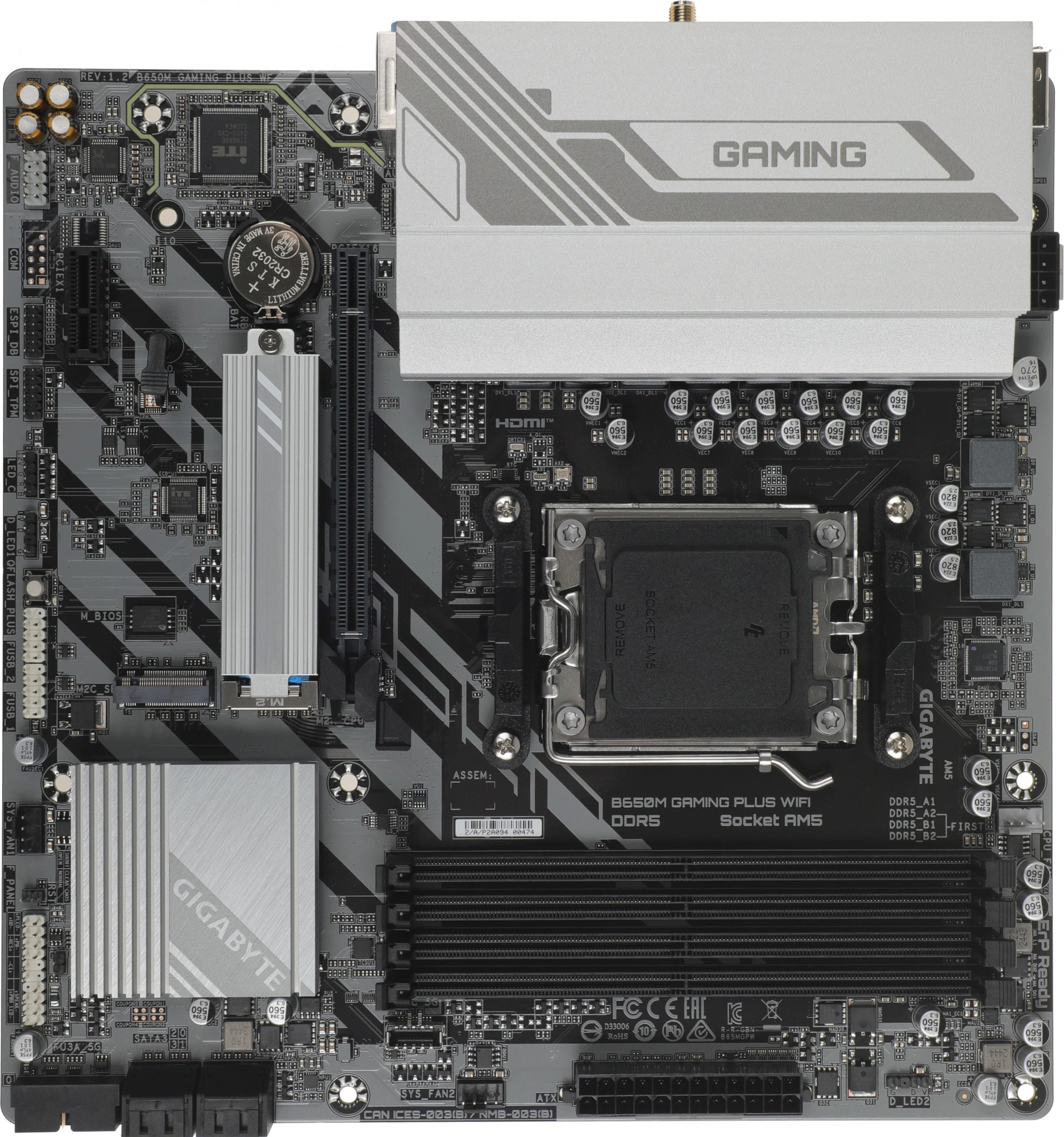 Материнская плата Gigabyte B650M GAMING PLUS WIFI Socket AM5 AMD B650 4xDDR5 mATX AC`97 8ch(7.1) 2.5Gg RAID+HDMI+DP