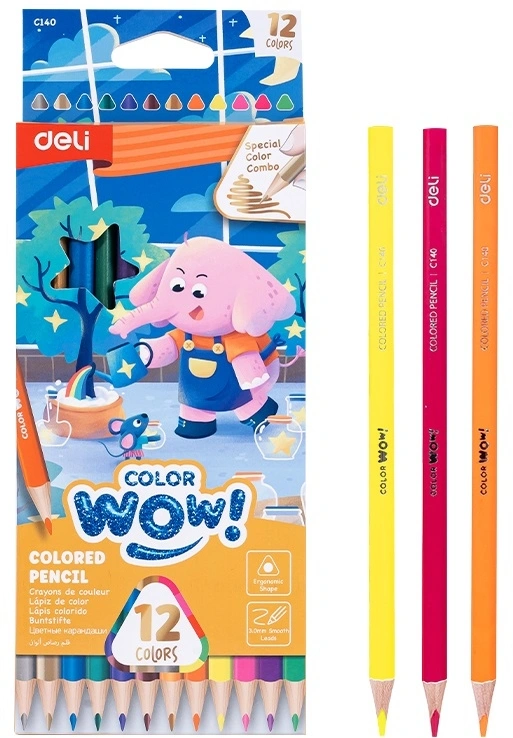 Карандаши цв. Deli EC140 Colorwow 3мм трехгран. 12цв. карт.кор. (12шт) 12 карандашей (1 золотой, 1 серебристый, 5 неоновых, 5 металлик) Карандаши цв. Deli EC140 Colorwow 3мм трехгран. 12цв. карт.кор. (12шт) 12 карандашей (1 золотой, 1 серебристый, 5 неоновых, 5 металлик)
