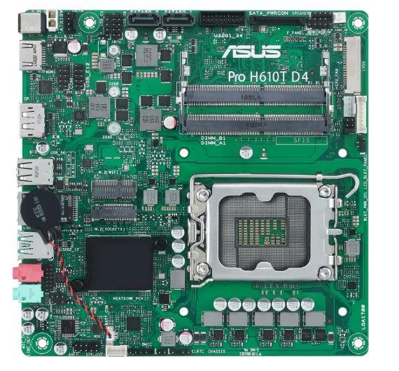 Материнская плата ASUS PRO H610T D4-CSM, LGA1700, B610, 2*DDR4, DP,HDMI, SATA 6.0, M.2, USB 3.2*2, USB 2.0*2,  mITX; 90MB1AM0-M0EAYC