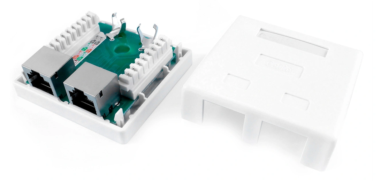 Розетка компьютерная Hyperline SB1-2-8P8C-C6-SH-WH RJ-45(8P8C), кат 6, экранированная, двойная, внешняя, Dual IDC Розетка компьютерная Hyperline SB1-2-8P8C-C6-SH-WH RJ-45(8P8C), кат 6, экранированная, двойная, внешняя, Dual IDC