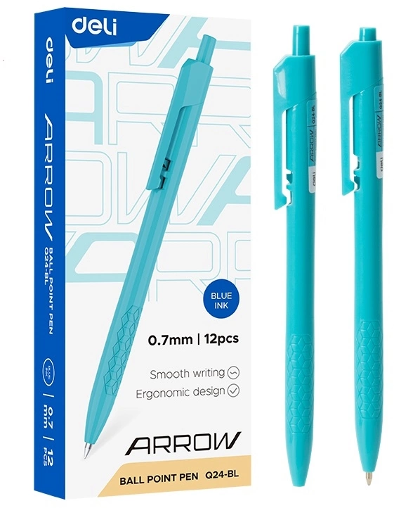 Ручка шариков. автоматическая Deli Arrow EQ24-BL прозрачный/белый d=0.7мм син. черн. Ручка шариков. автоматическая Deli Arrow EQ24-BL прозрачный/белый d=0.7мм син. черн.