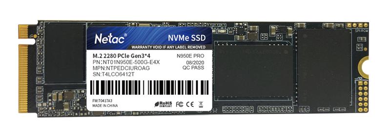 Ssd накопитель Netac SSD N950E Pro 500GB PCIe 3 x4 M.2 2280 NVMe 3D NAND, R/W up to 3500/2200MB/s, TBW 400TB, 512MB DRAM buffer, with heat sink, 5y wty