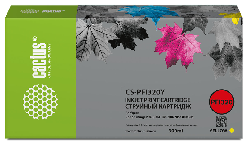 Картридж струйный Cactus CS-PFI320Y PFI-320Y желтый (300мл) для Canon imagePROGRAF TM-200/TM-200 MFP L24ei/TM-205/TM-300 Картридж струйный Cactus CS-PFI320Y PFI-320Y желтый (300мл) для Canon imagePROGRAF TM-200/TM-200 MFP L24ei/TM-205/TM-300