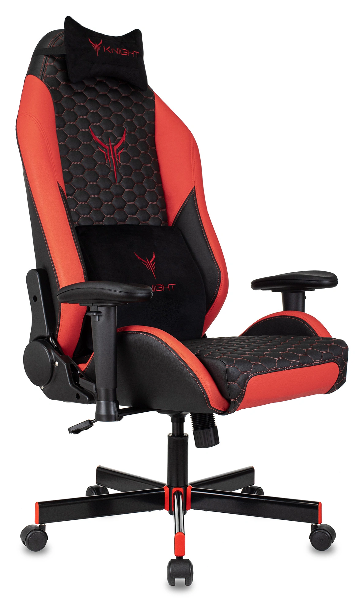 Кресло игровое Knight Neon черный/красный соты экокожа с подголов. крестов. металл Кресло игровое Knight Neon черный/красный соты экокожа с подголов. крестов. металл